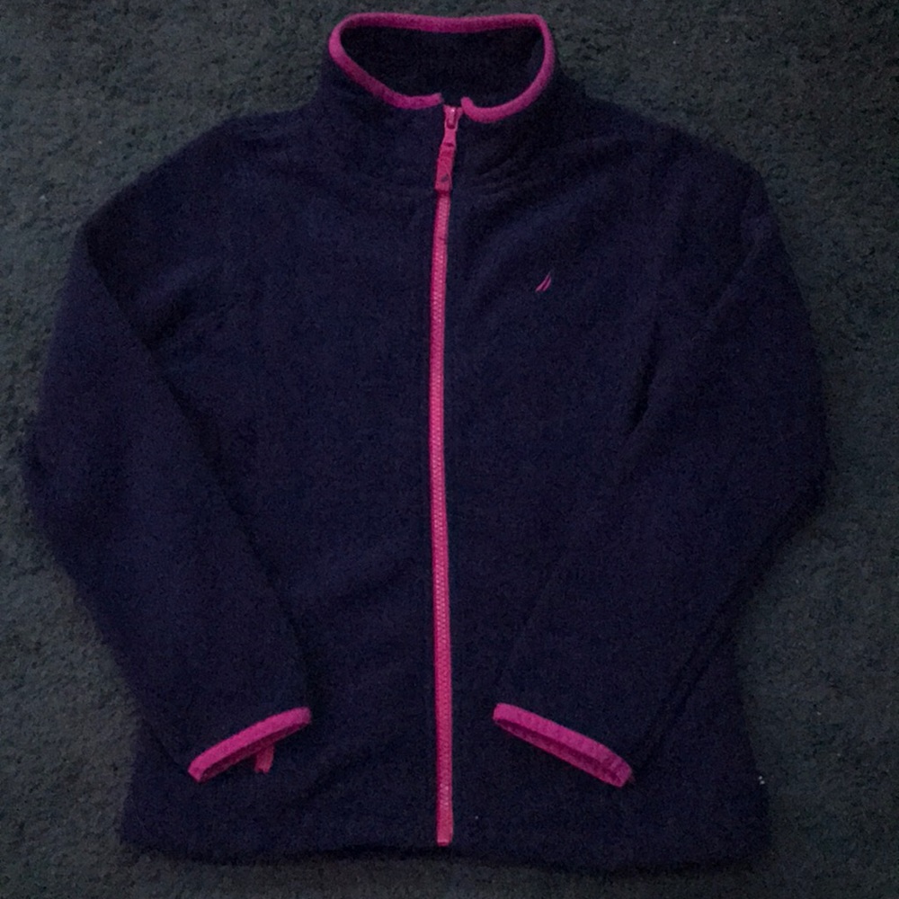 Nautica girl’s navy blue and pink fleece zip up sz 8